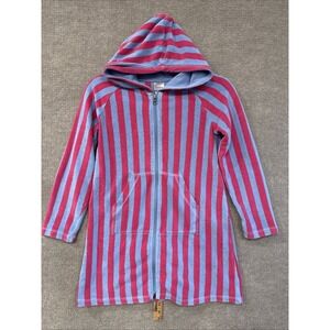Hanna Andersson Girl 10 Hooded Terry Cloth Cover-Up Purple/Pink Stripe, Full Zip